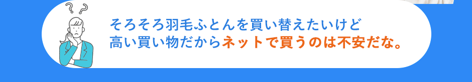 そろそろ羽毛ふとんを買い替えたいけど高い買い物だからﾈットで買うのは不安だな。