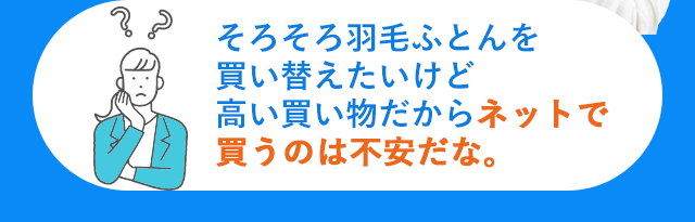 そろそろ羽毛ふとんを買い替えたいけど高い買い物だからﾈットで買うのは不安だな。