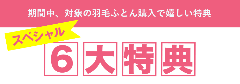 期間中、対象の羽毛ふとん購入で嬉しい特典　スペシャル6大特典