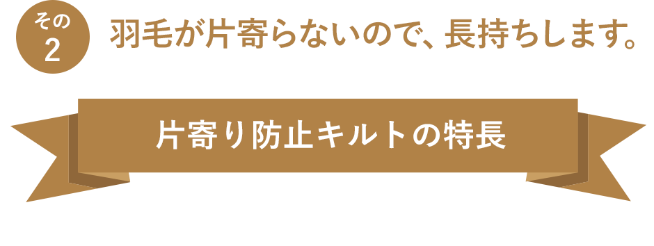 その2 羽毛が片寄らないので、長持ちします。 片寄り防止キルトの特長