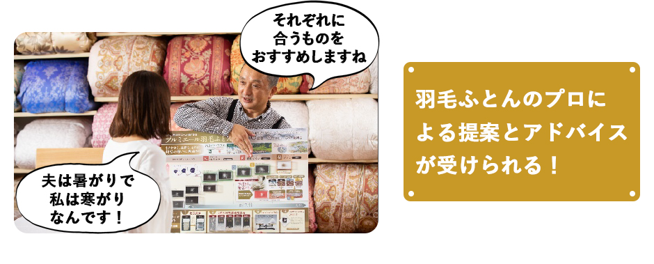 羽毛ふとんのプロによる提案とアドバイスが受けられる！